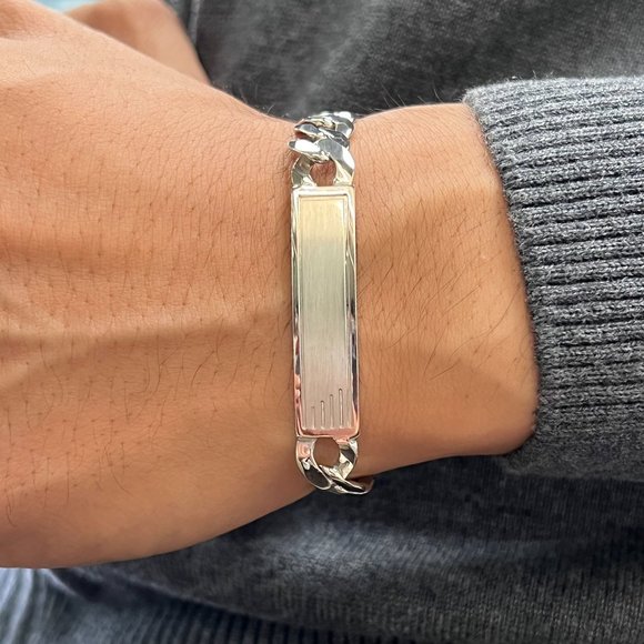 Curb Cuban Link Chain Mens ID Polished Bracelet 925 Sterling Silver 9 Inches - Picture 1 of 6